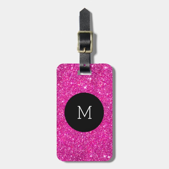 Étiquette À Bagage Monogramme Girly de Faux de parties scintillantes (Devant Vertical)