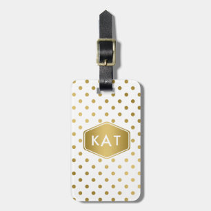 Étiquette À Bagage Monogramme Girly de motif de pois d'or de parties