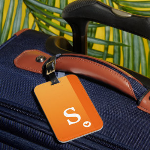 Étiquette À Bagage Monogramme Girly Orange Heart Simple Moderne Chic