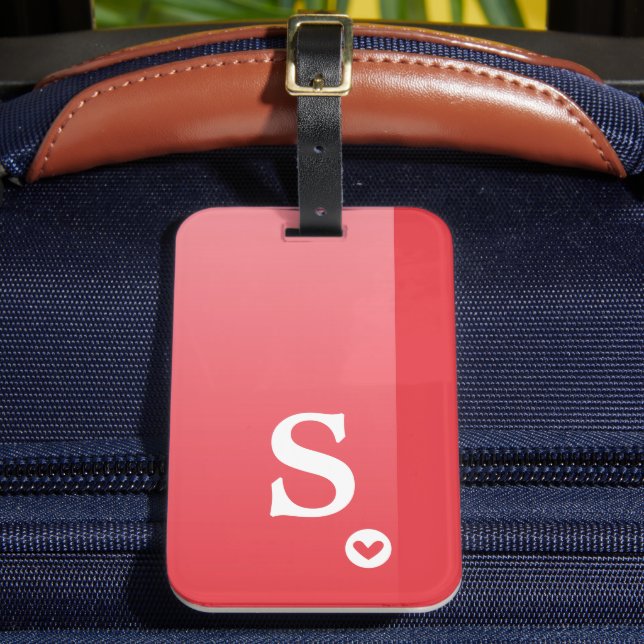 Étiquette À Bagage Monogramme Girly Red Heart Simple Moderne Chic (Insitu Rectoal 2)