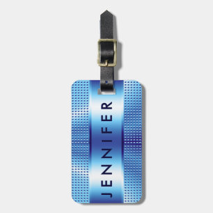 Étiquette À Bagage Monogramme gras, Motif bleu métallique