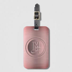 Étiquette À Bagage Monogramme gravé en acier rose métallique