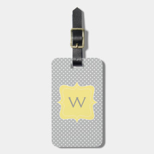 Étiquette À Bagage Monogramme gris et jaune de point de polka