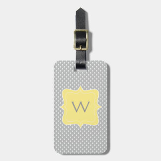 Étiquette À Bagage Monogramme gris et jaune de point de polka