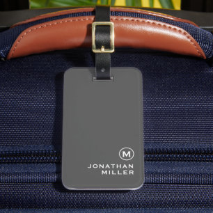 Étiquette À Bagage Monogramme gris minimal moderne