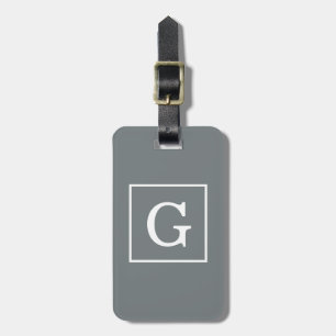 Étiquette À Bagage Monogramme Initial Cadre Gris Charbon Blanc