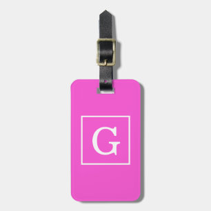 Étiquette À Bagage Monogramme Initial Cadre Rose Blanc