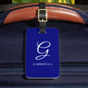 Étiquette À Bagage Monogramme Initiale et Nom Personnalisés en Bleu