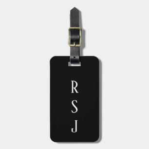 Étiquette À Bagage Monogramme Initiales Cadeau Nom personnalisé Noir 