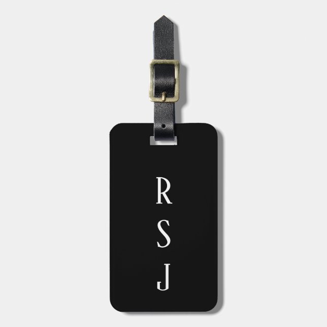 Étiquette À Bagage Monogramme Initiales Cadeau Nom personnalisé Noir  (Devant Vertical)