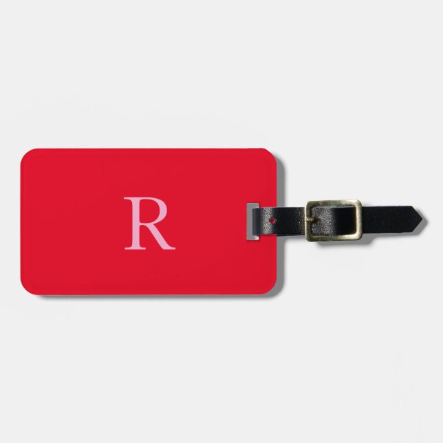 Étiquette À Bagage Monogramme Initiales Nom Red Pink Gift Party Favor (Devant horizontal)