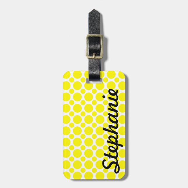Étiquette À Bagage Monogramme jaune au néon de point de polka (Devant Vertical)