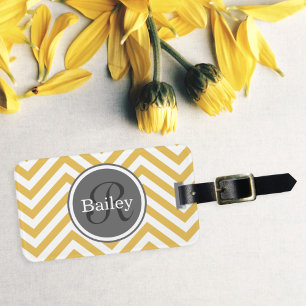 Étiquette À Bagage Monogramme jaune Chevron