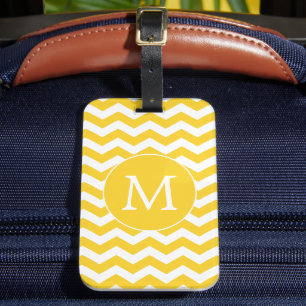 Étiquette À Bagage Monogramme jaune coloré Chevron Motif