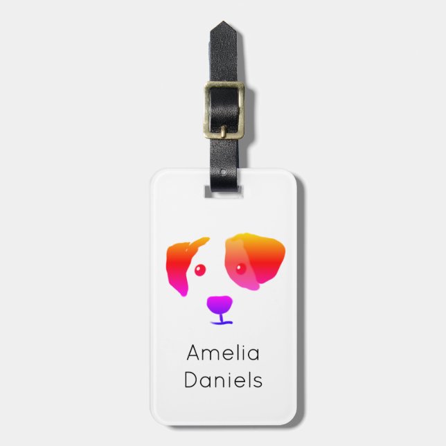 Étiquette À Bagage Monogramme Joyeux Chien arc-en-ciel (Devant Vertical)