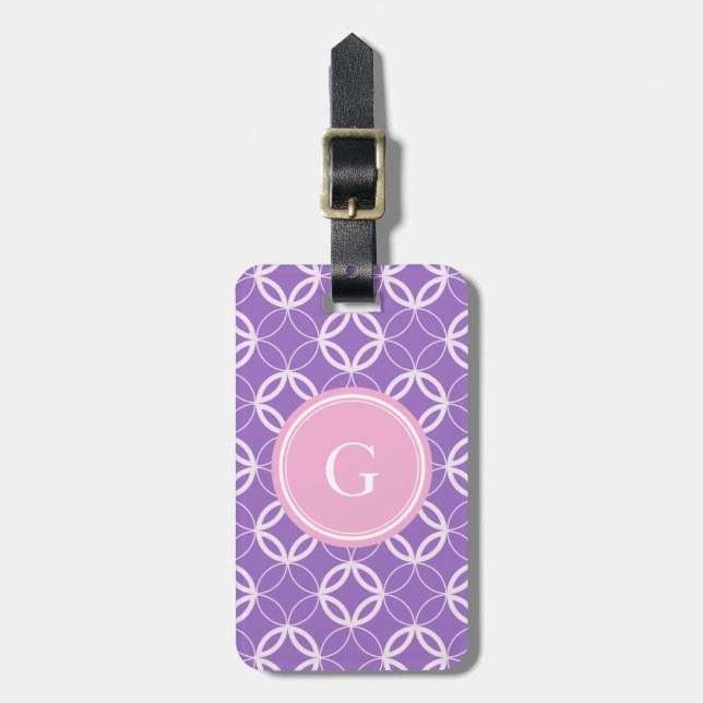 Étiquette À Bagage Monogramme marocain de motif de cercle d'orchidée (Devant Vertical)