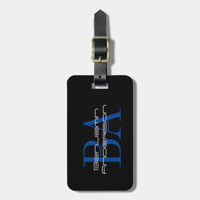 Étiquette À Bagage Monogramme masculin personnalisé (Devant Vertical)