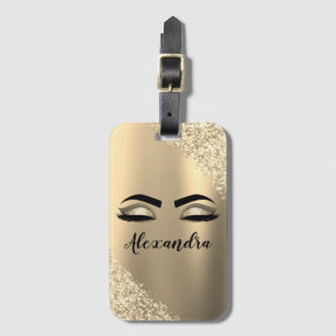 Étiquette À Bagage Monogramme métal brossé or Nom et initiale