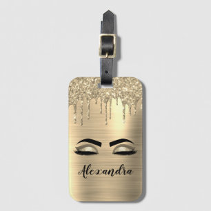 Étiquette À Bagage Monogramme métal brossé or Nom et initiale