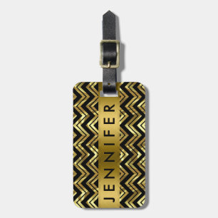 Étiquette À Bagage Monogramme métal or Zigzag Chevron Motif