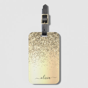 Étiquette À Bagage Monogramme Métal Pailleté Or Nom Glam
