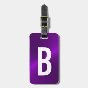 Étiquette À Bagage Monogramme métallique brossé violet initial