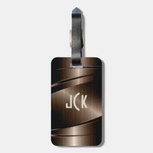 Étiquette À Bagage Monogramme métallique Brown 3 brossé en aluminium 
