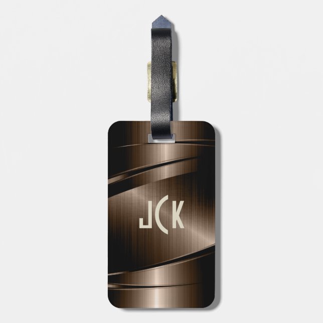 Étiquette À Bagage Monogramme métallique Brown 3 brossé en aluminium  (Dos Vertical)