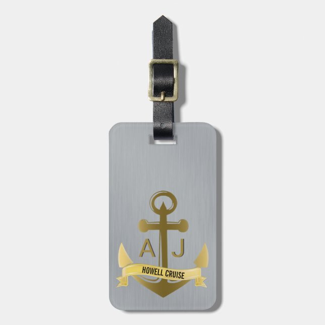 Étiquette À Bagage Monogramme métallique d'Ancre de vacances (Devant Vertical)