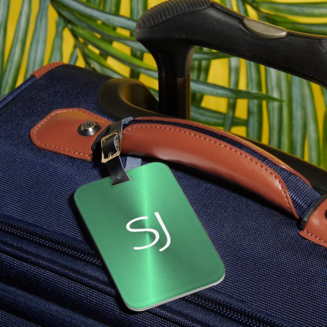 Étiquette À Bagage Monogramme métallique vert brillant (Insitu Rectoal 1)