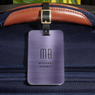 Étiquette À Bagage Monogramme métallique violet moderne Faux