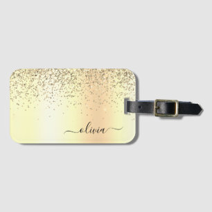 Étiquette À Bagage Monogramme métallisé pailleté or Nom Glam