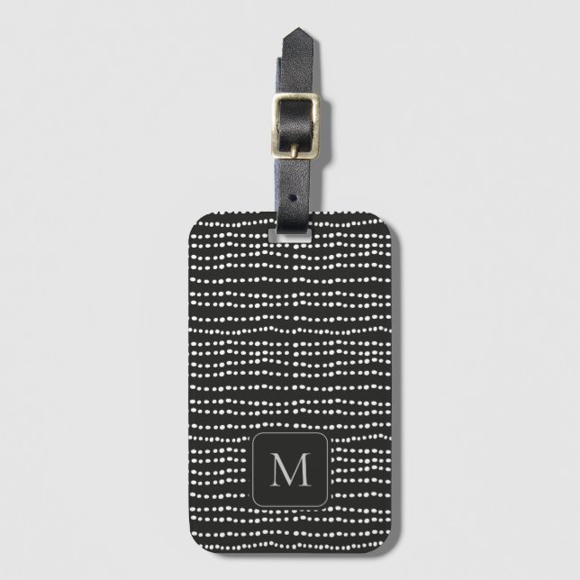 Étiquette À Bagage Monogramme minimal moderne Pot noir & blanc (Devant Vertical)