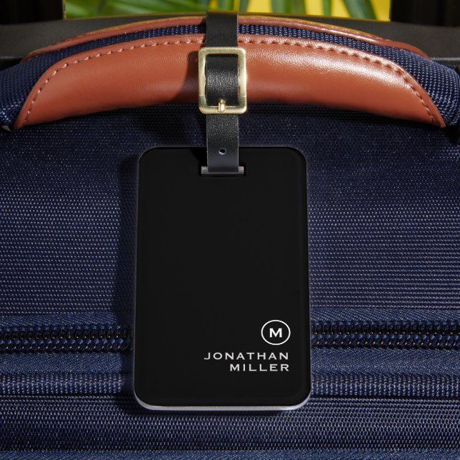 Étiquette À Bagage Monogramme minimal noir blanc classique (Insitu Rectoal 2)