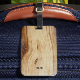 Étiquette À Bagage Monogramme minimaliste Motif en bois Faux