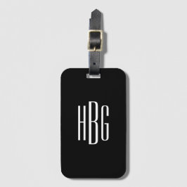 Étiquette À Bagage Monogramme minimaliste noir blanc initial moderne