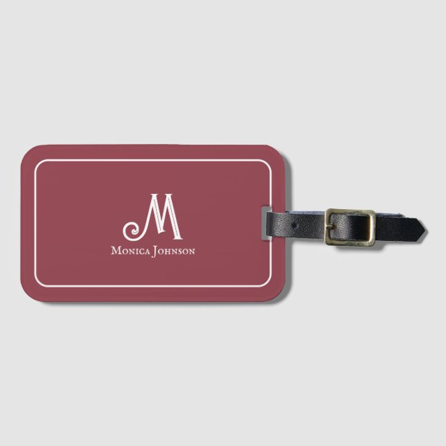 Étiquette À Bagage Monogramme minimaliste personnalisé Nom rouge lusi (Devant Horizontal)
