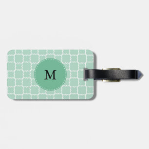 Étiquette À Bagage Monogramme Mint vert et blanc Quatrefoil Motif