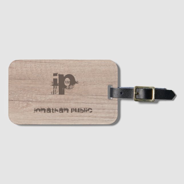 Étiquette À Bagage Monogramme Modèle en bois (Devant Horizontal)