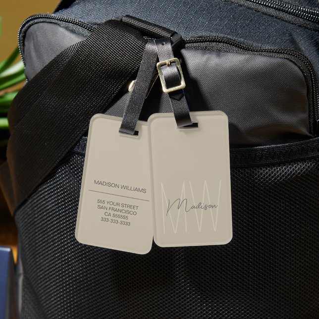 Étiquette À Bagage Monogramme moderne (Créateur téléchargé)