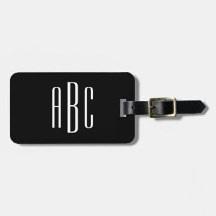 Étiquette À Bagage Monogramme moderne à trois lettres noir et blanc