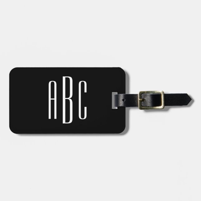 Étiquette À Bagage Monogramme moderne à trois lettres noir et blanc (Devant horizontal)