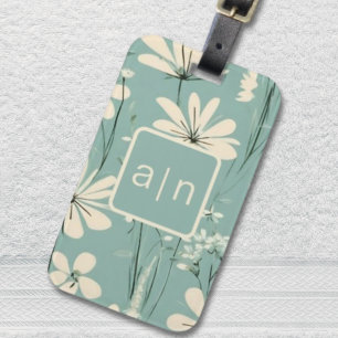 Étiquette À Bagage Monogramme Moderne Bleu Floral