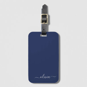 Étiquette À Bagage Monogramme moderne bleu marine et blanc
