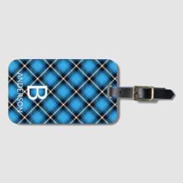 Étiquette À Bagage Monogramme Moderne Bleu Noir Plaid Motif | Tartan