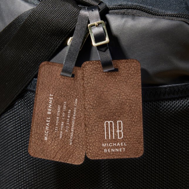 Étiquette À Bagage Monogramme Moderne Brown (Créateur téléchargé)
