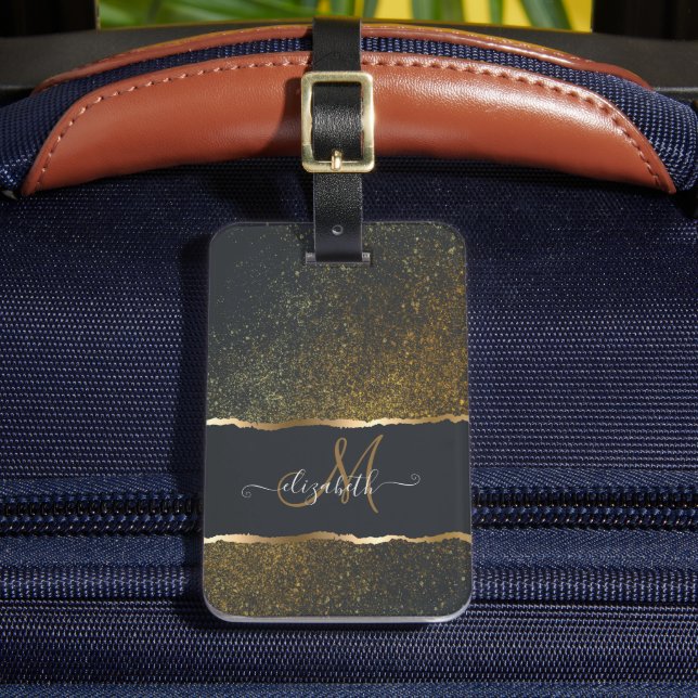 Étiquette À Bagage Monogramme moderne Elegant Gold Touch (Insitu Rectoal 2)