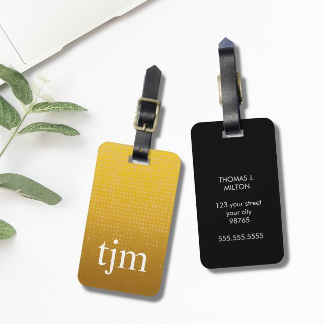 Étiquette À Bagage Monogramme moderne Faux Gold Black Bold (Créateur téléchargé)