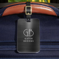 Monogramme moderne Gris Noir Brossé Glam Metallic