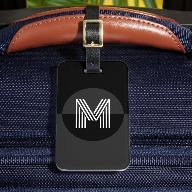 Étiquette À Bagage Monogramme moderne gris noir rétro blanc géométriq (Insitu Rectoal 2)